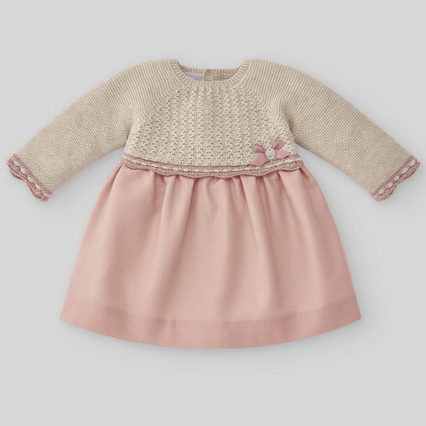 Paz Rodriguez Knit Newborn Set Dress Ballet - Light Brown/Pink