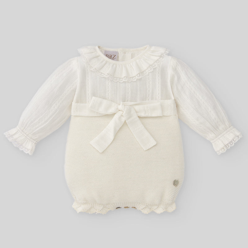 Paz Rodriguez Knit Newborn Romper Paz - Cream/Cream