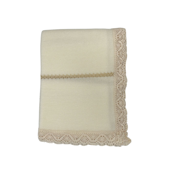 Luna Baby Knitted Baby Blanket With Embroidered Lace Details - Beige