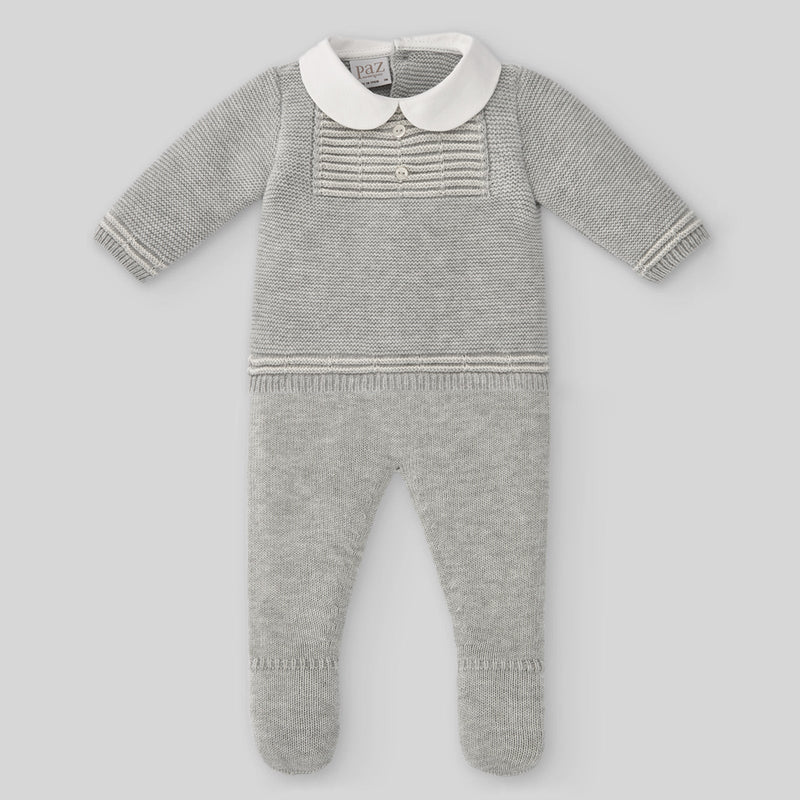 Paz Rodriguez Set Knit Newborn Sweater & Pant - Pearl Grey/Beige