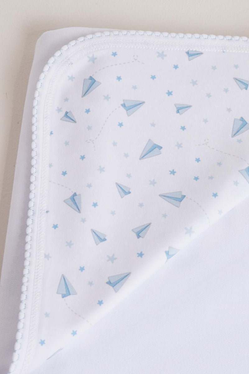 Babycottons Planes Receiving Blanket White & Light Blue