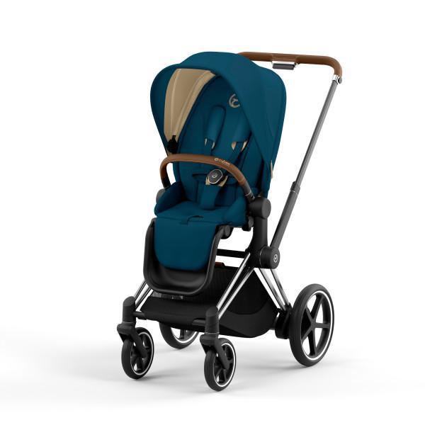 Cybex E-Priam 2 Stroller - Chrome/Brown Frame and Mountain Blue Seat Pack