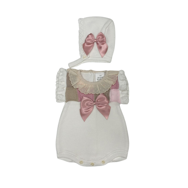 Luna Baby Short Jumpsuit Set With Pink Satin Bow