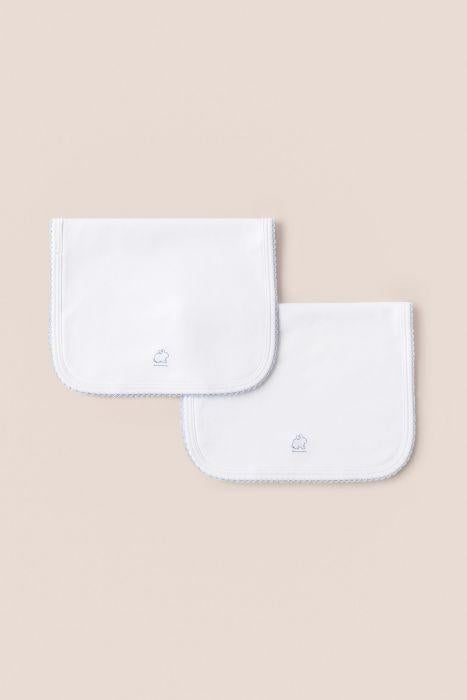 Babycottons Logo Blue Burp Cloth- 2-Pack White/Light Blue