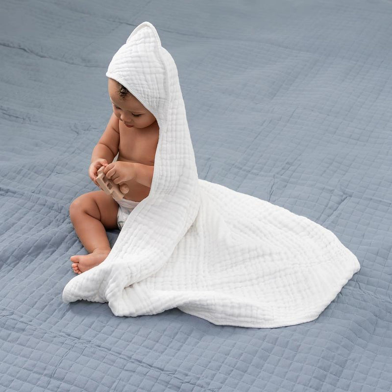 Comfy Cubs Baby Hooded 9 Layer Muslin Cotton Towel For Kids - White