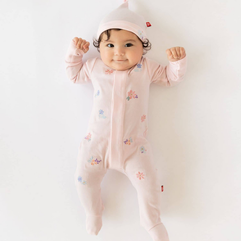 Magnetic Me Forget Me Not Organic Cotton Magnetic Footie + Hat Set - Floral