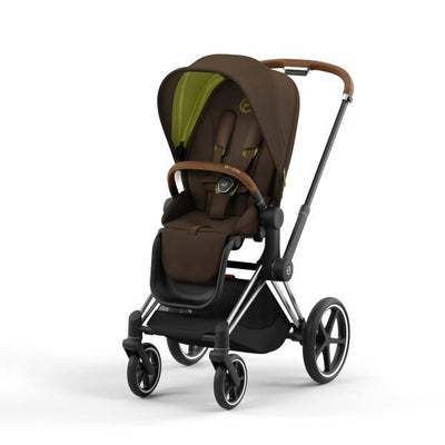 Cybex Priam 4 Stroller - Chrome/Brown Frame and Khaki Green Seat Pack