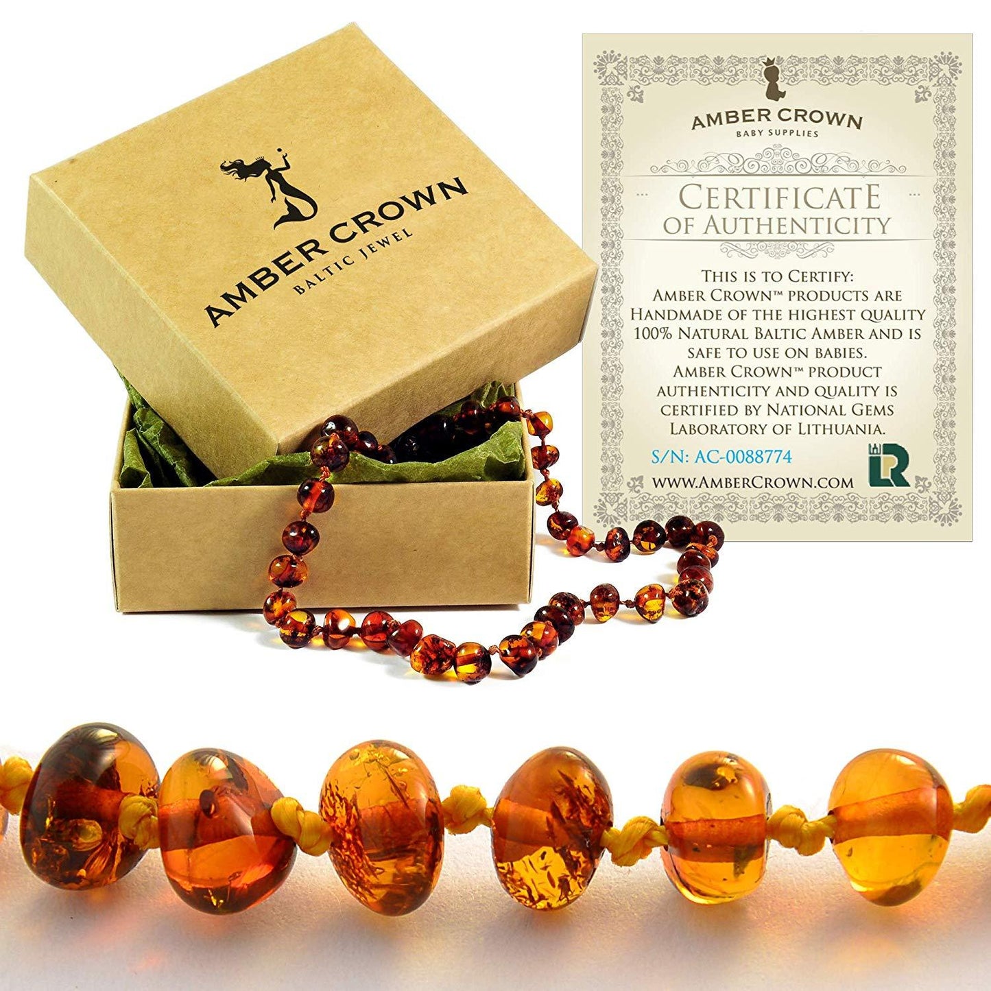 Pulseira de Âmbar Amber Crown Cor Mel - Amber Crown Babytunes