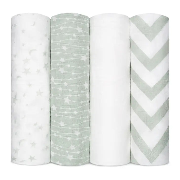 Comfy Cubs Baby Muslin Swaddle Blankets 4 Pack Green