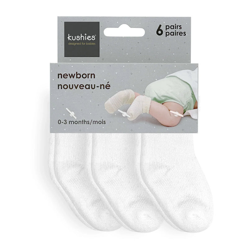 Kushies Baby Terry Socks 6 Pack - White