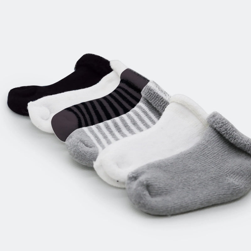 Kushies Baby Terry Socks 6 Pack - White/Grey