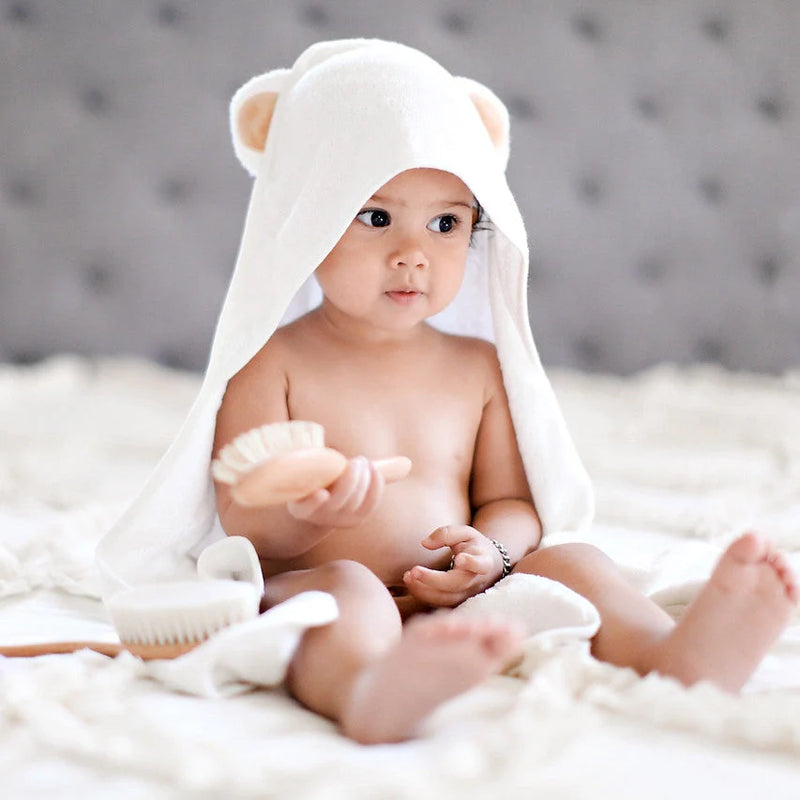 Bamboo Baby Bath Hooded Towel In White