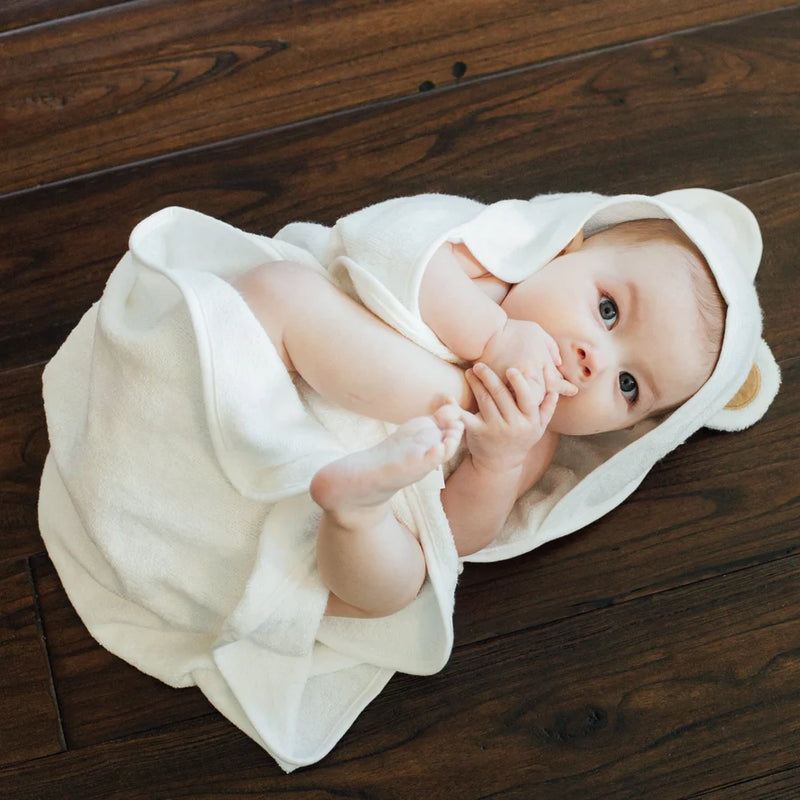 Bamboo Baby Bath Hooded Towel In White