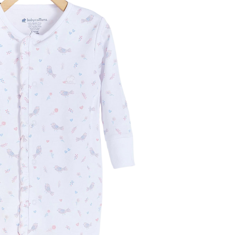 Babycottons Birds Ruffle Footed Pajama - Pink