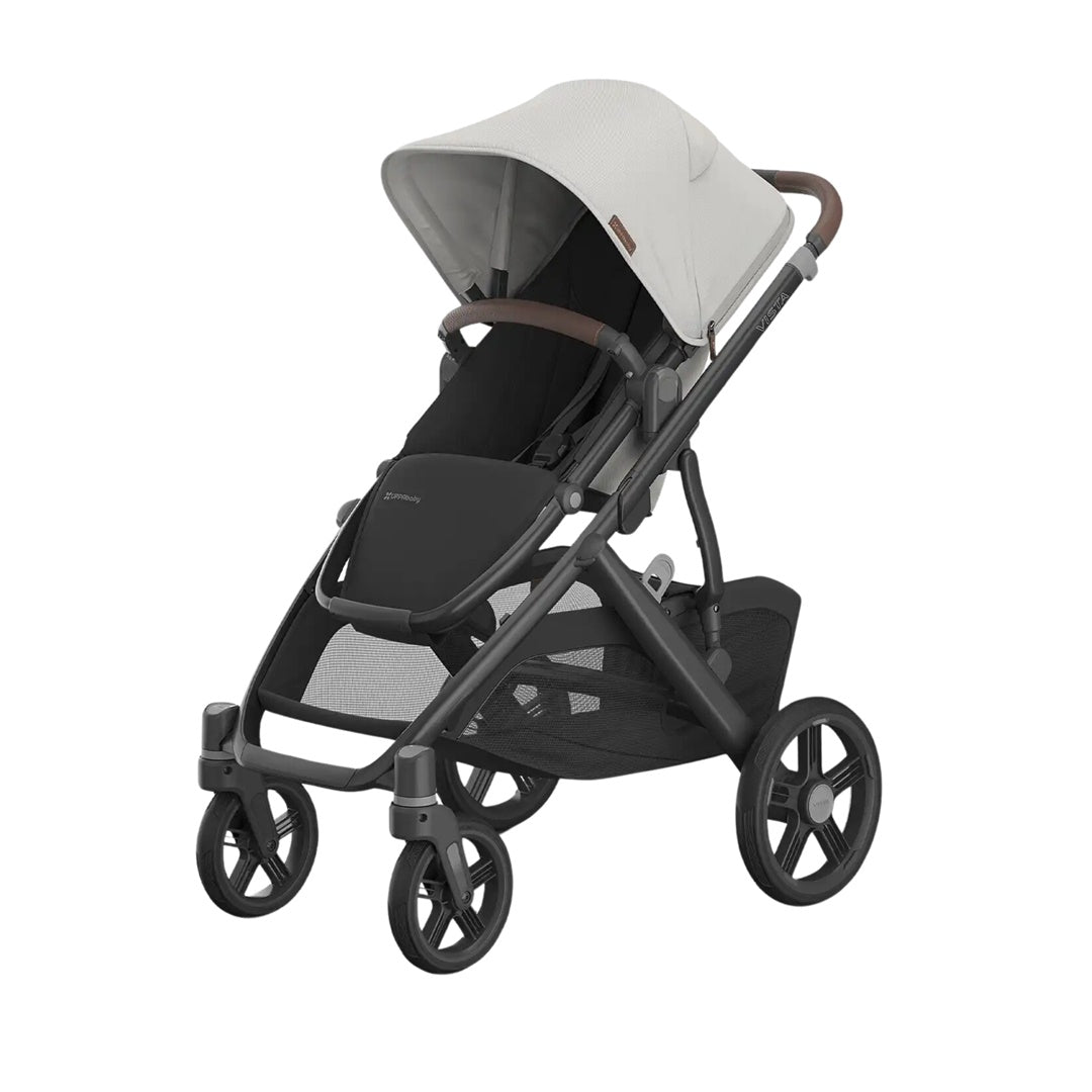 Uppababy  Vista V3 Stroller - Savannah Pearl Gray Jacquard/Carbon Frame/Chestnut Leather