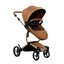 Carrinho de Bebê Mima Xari Max Caramelo Com Estrutura Champanhe e Assento Preto - Mima Babytunes