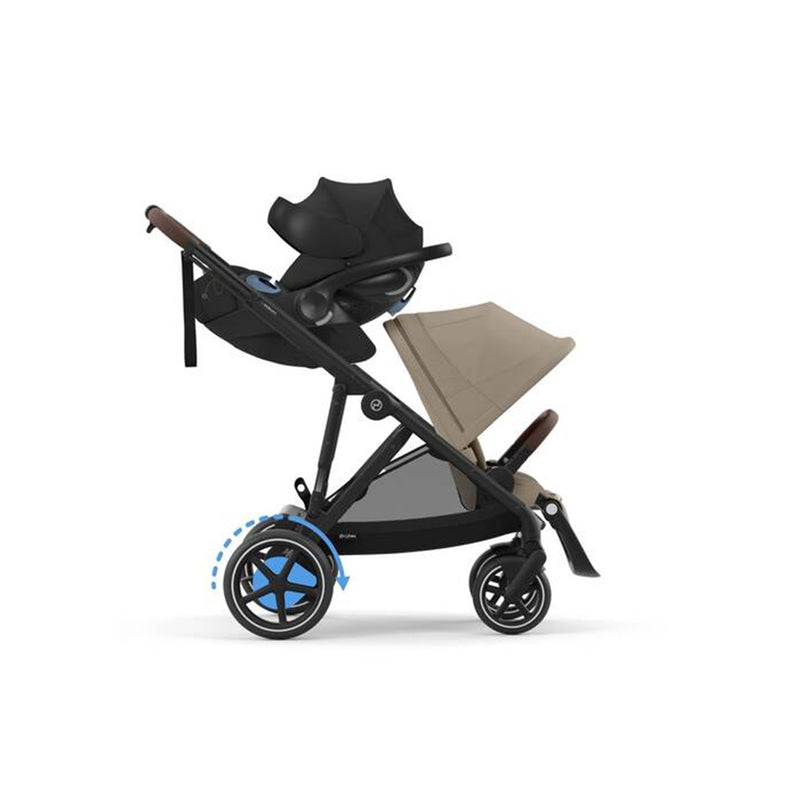 Cybex E - Gazelle S Stroller - Black Frame/ Almond Beige Seat