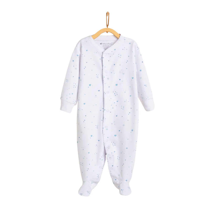 Babycottons Shine Footed Pajama - White & Blue