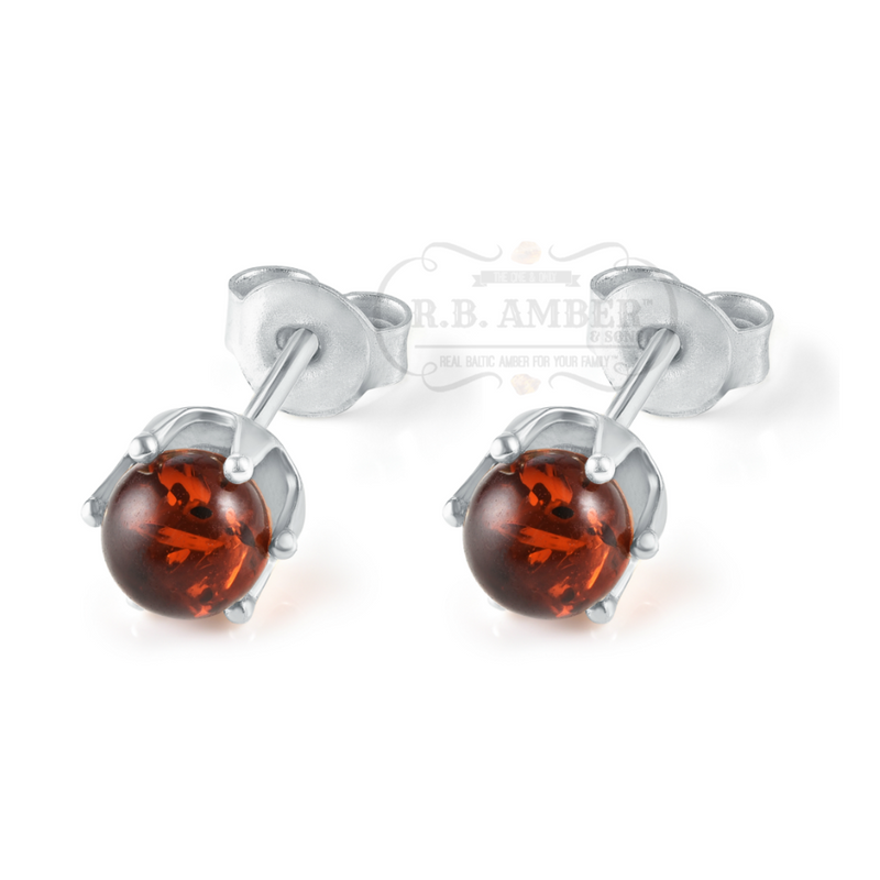 R.B Amber Baltic Stud Earrings Cherry