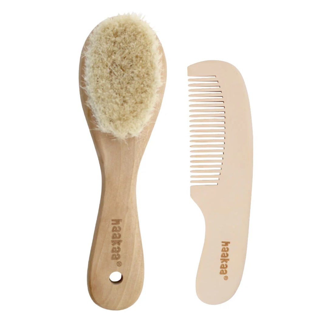 Haakaa Goats Wool Wooden Baby Brush & Comb Set