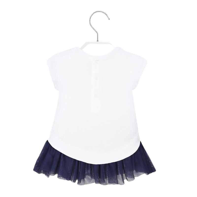 Mayoral Knitted Dress With Tulle White Navy