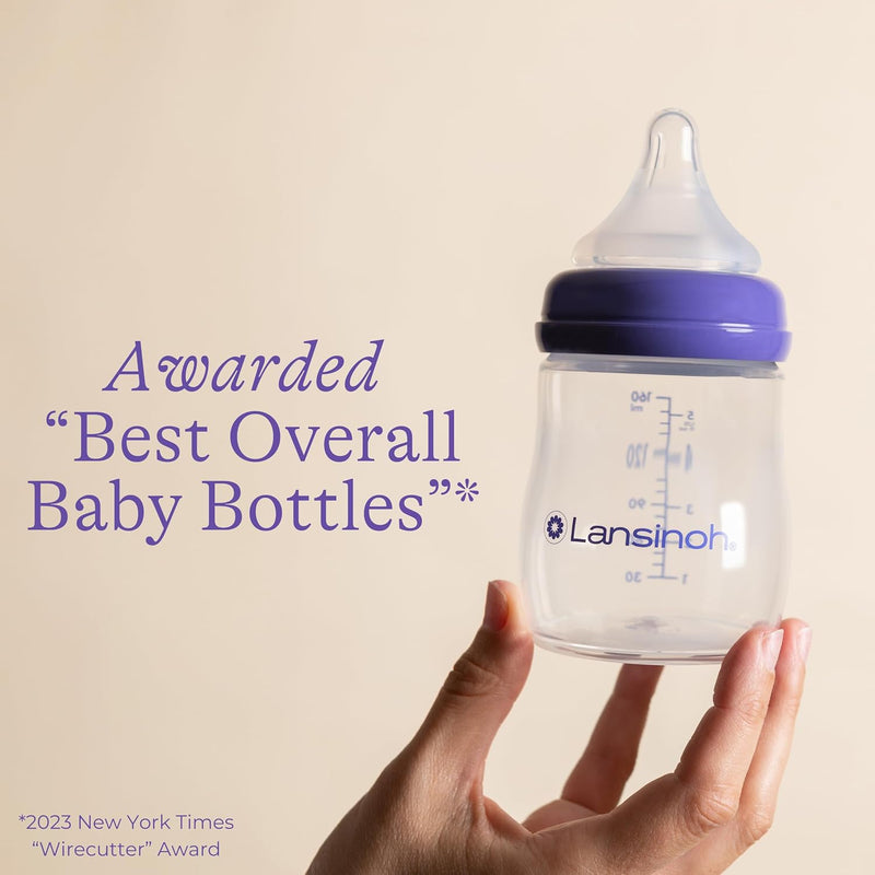 Lansinoh Anti-Colic Baby Bottles For Breastfeeding Babies 5 Oz. Whit 3 Slow Flow Nipples Size S