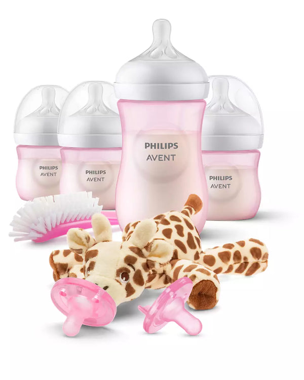 Avent Natural Baby Bottle With Natural Response Nipple - Pink Baby Gift Set With Snuggle