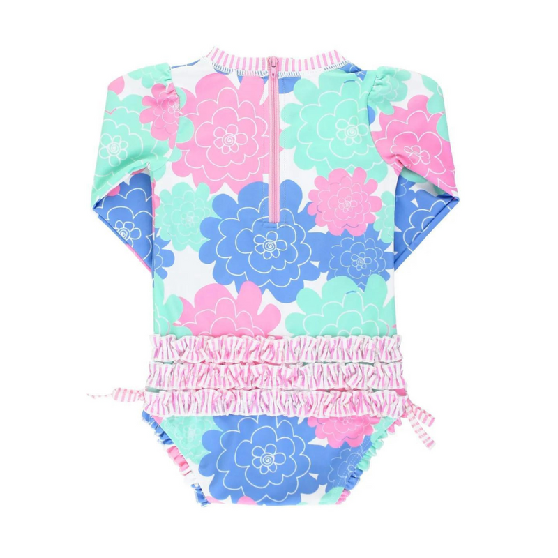 Ruffle Butts Long Sleeve One Piece Rash Guard - Pastel Petals