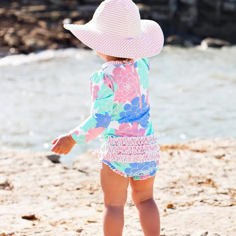 Ruffle Butts Long Sleeve One Piece Rash Guard - Pastel Petals