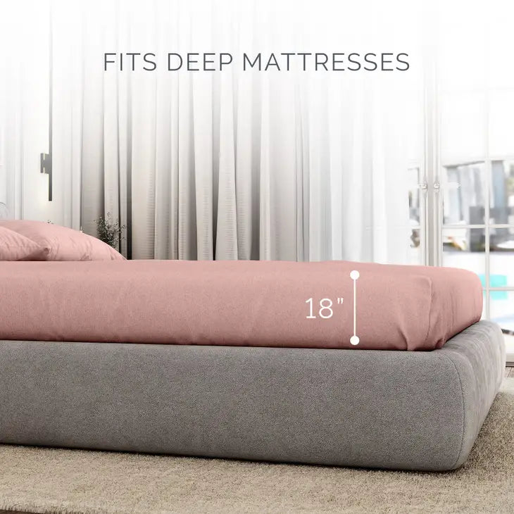 Natemia Organic Cotton Queen Fitted Sheet Set - Misty Rose