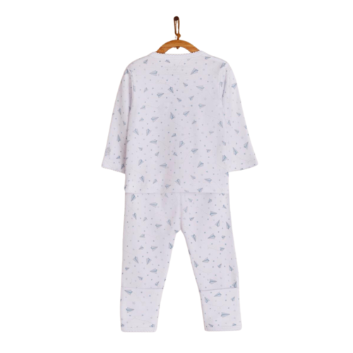 Babycottons Planes Kimono & Pants Set White & Light Blue