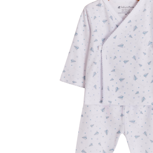 Babycottons Planes Kimono & Pants Set White & Light Blue