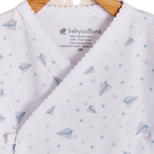 Babycottons Planes Kimono & Pants Set White & Light Blue