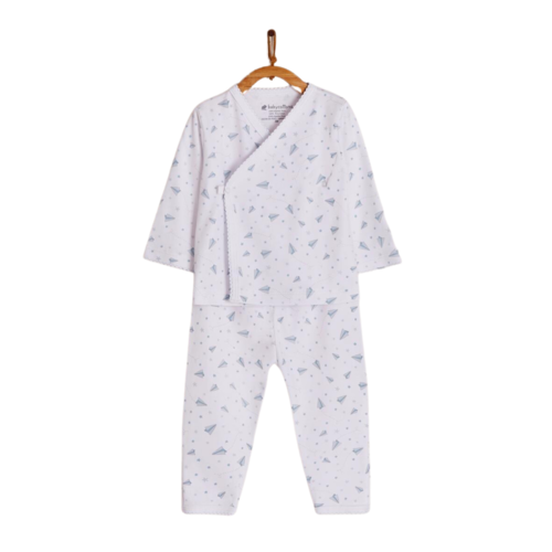 Babycottons Planes Kimono & Pants Set White & Light Blue