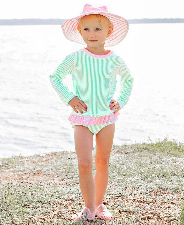 Ruffle Butts Seersucker Long Sleeve Rash Guard Bikini