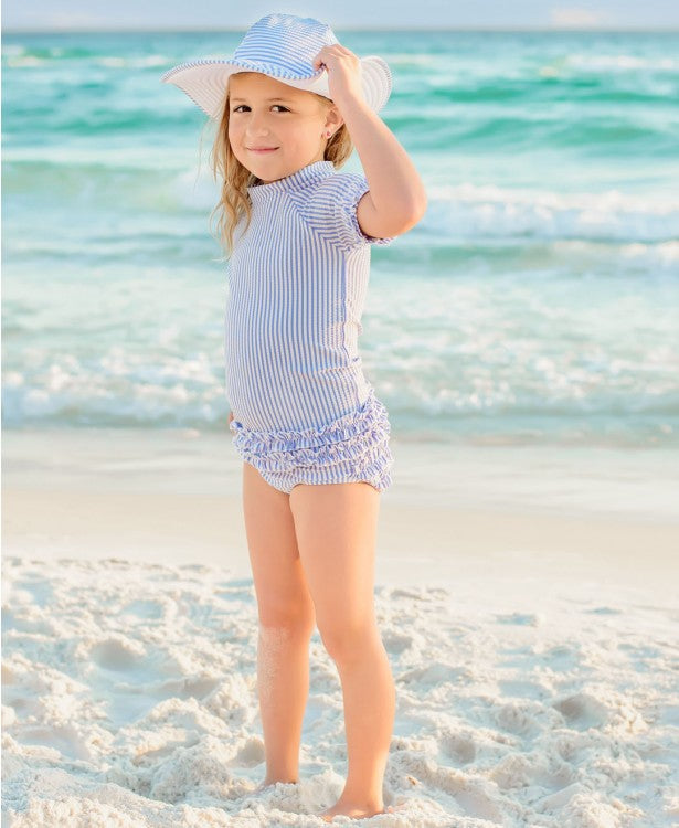 Ruffle Butts Short Sleeve Seersucker Rash Guard Bikini