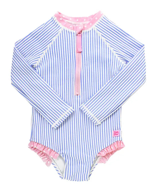 Ruffle Butts Long Sleeve One Piece Rash Guard - Periwinkle Blue