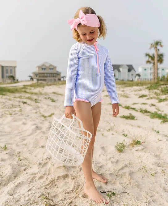 Ruffle Butts Long Sleeve One Piece Rash Guard - Periwinkle Blue