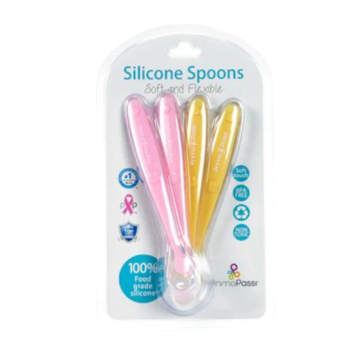 Primo Passi Silicone Spoon 4 Pack Pink Yellow