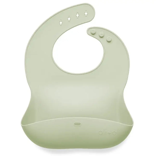 Ali + Oli Silicone Baby Bib Roll Up & Stay Closed - Light Sage