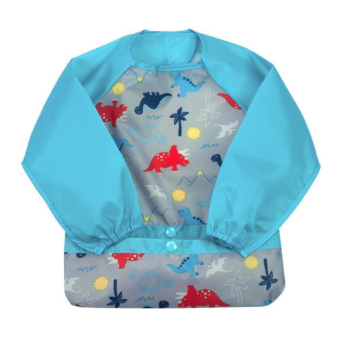 Green Sprouts Snap & Go Easy Wear Long Sleeve Bib Aqua Dinosaurs