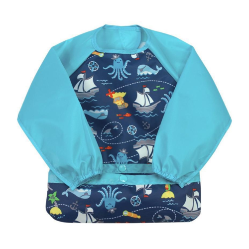 Green Sprouts Snap & Go Easy Wear Long Sleeve Bib Aqua Pirates