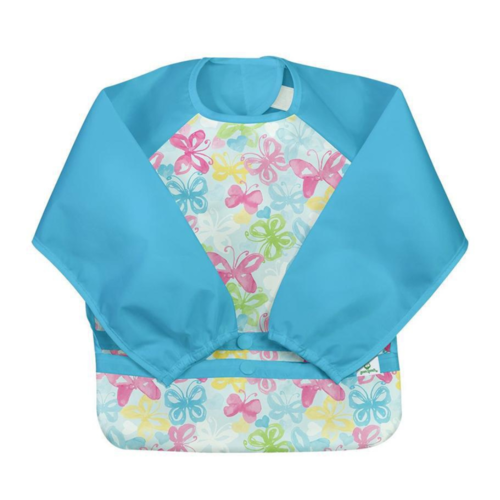 Green Sprouts Snap & Go Easy Wear Long Sleeve Bib Aqua Watercolor Butterflies