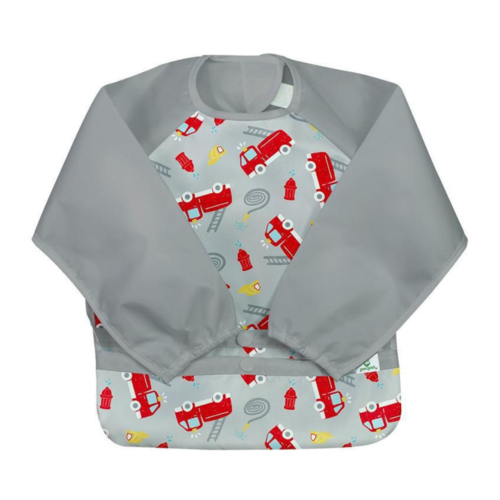 Green Sprouts Snap & Go Easy Wear Long Sleeve Bib Gray Firetruck