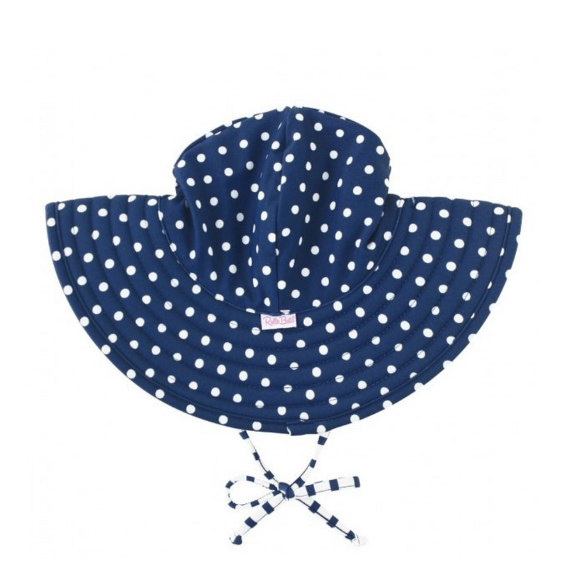 Ruffle Butts Swim Hat Navy Polka Dot Reversible