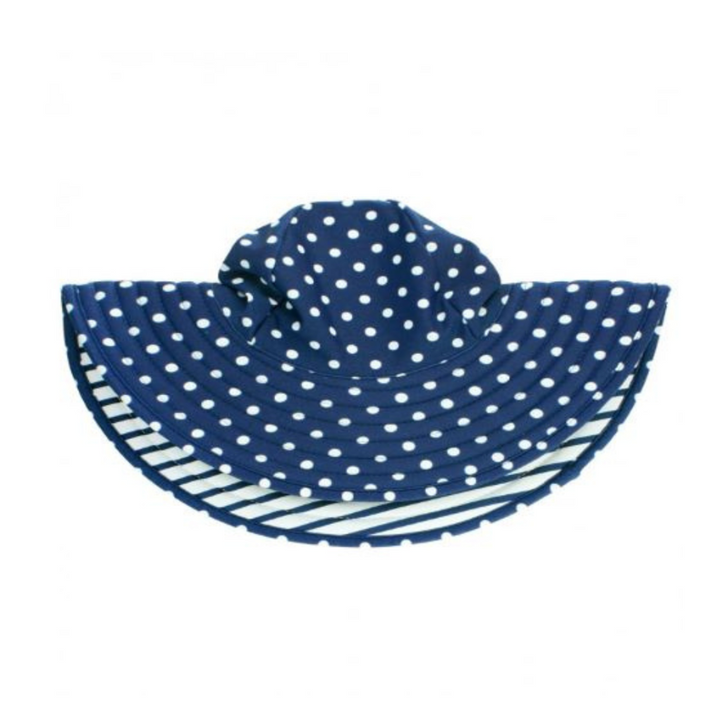 Ruffle Butts Swim Hat Navy Polka Dot Reversible