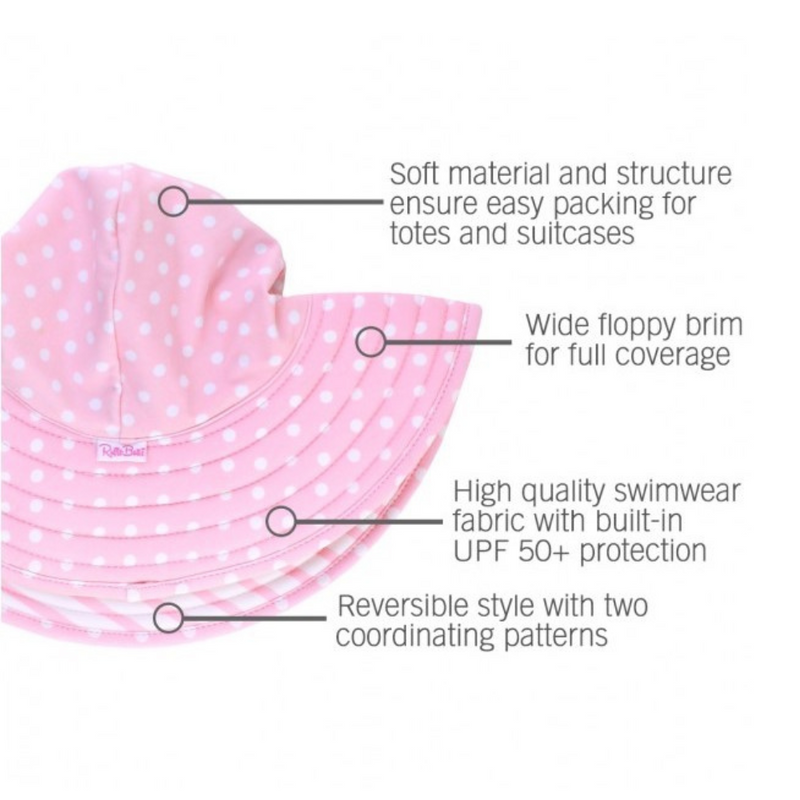 Ruffle Butts Swim Hat Pink Polka Dot Reversible