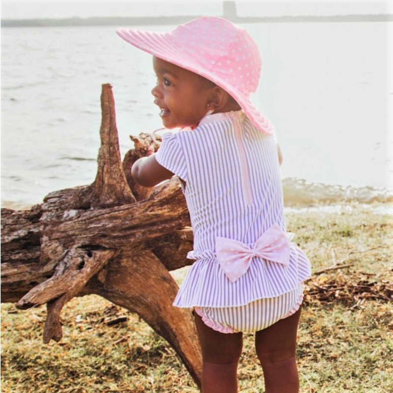 Ruffle Butts Swim Hat Pink Polka Dot Reversible