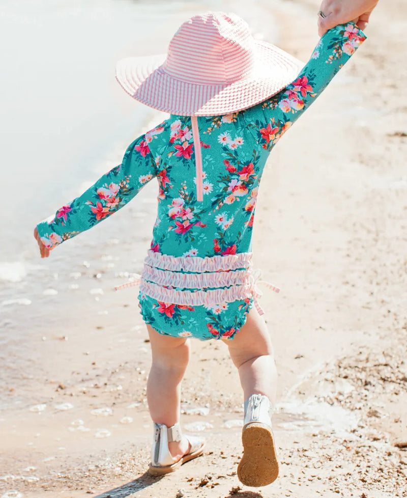 Ruffle Butts Swim Hat Pink Seersucker