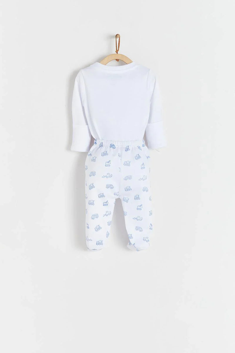 Babycottons Trucks Bodysuit & Pants Set - Blue